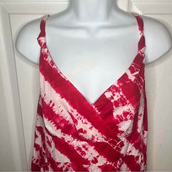 Calypso St. Barth Target Pink Red Tie Dye Cotton Tiered Maxi Dress Faux Wrap 12 - Picture 6 of 12